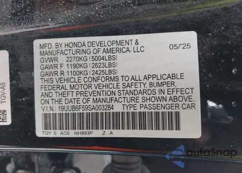 2025 Acura Tlx A-Spec Package z USA, uszkodzony, nr VIN 19UUB6F59SA003284